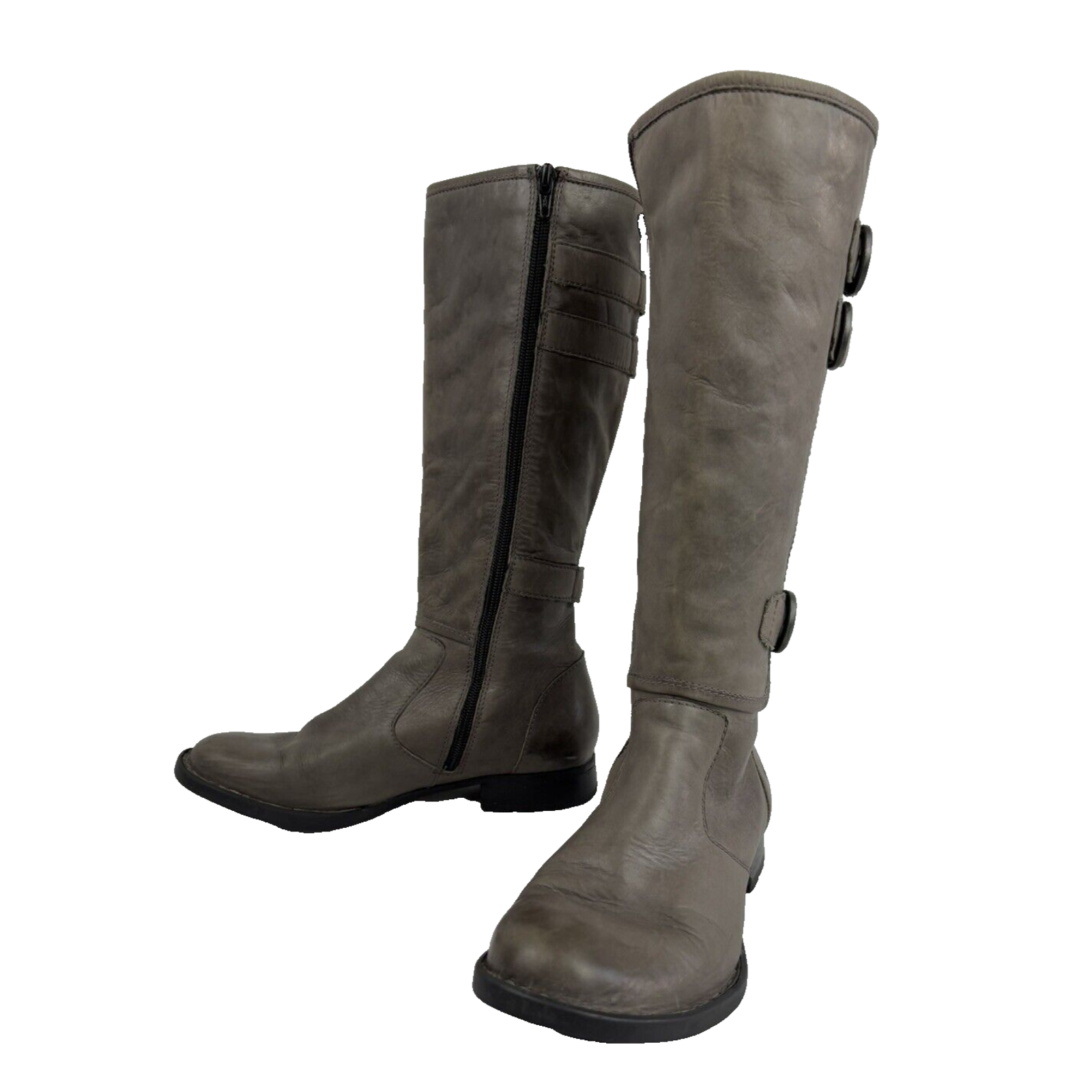 Born Attila Leather Boots Size 6 Grey/Taupe Knee-High Riding Round Toe